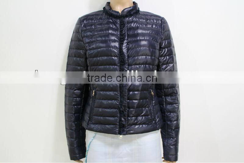 2014 Winter Padded Jacket Women Garment Long-Sleeve Dark Blue Down Jacket Trimmed With Laces