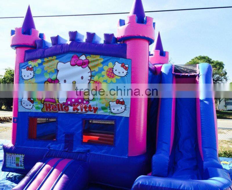 Frozen commercial bouncy castles, 3 in 1 purple and pink air trampoline for child