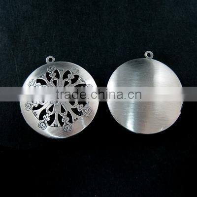33MM vintage style antiqued silver flower engraved filigree round photo locket pendants DIY supplies 1113015