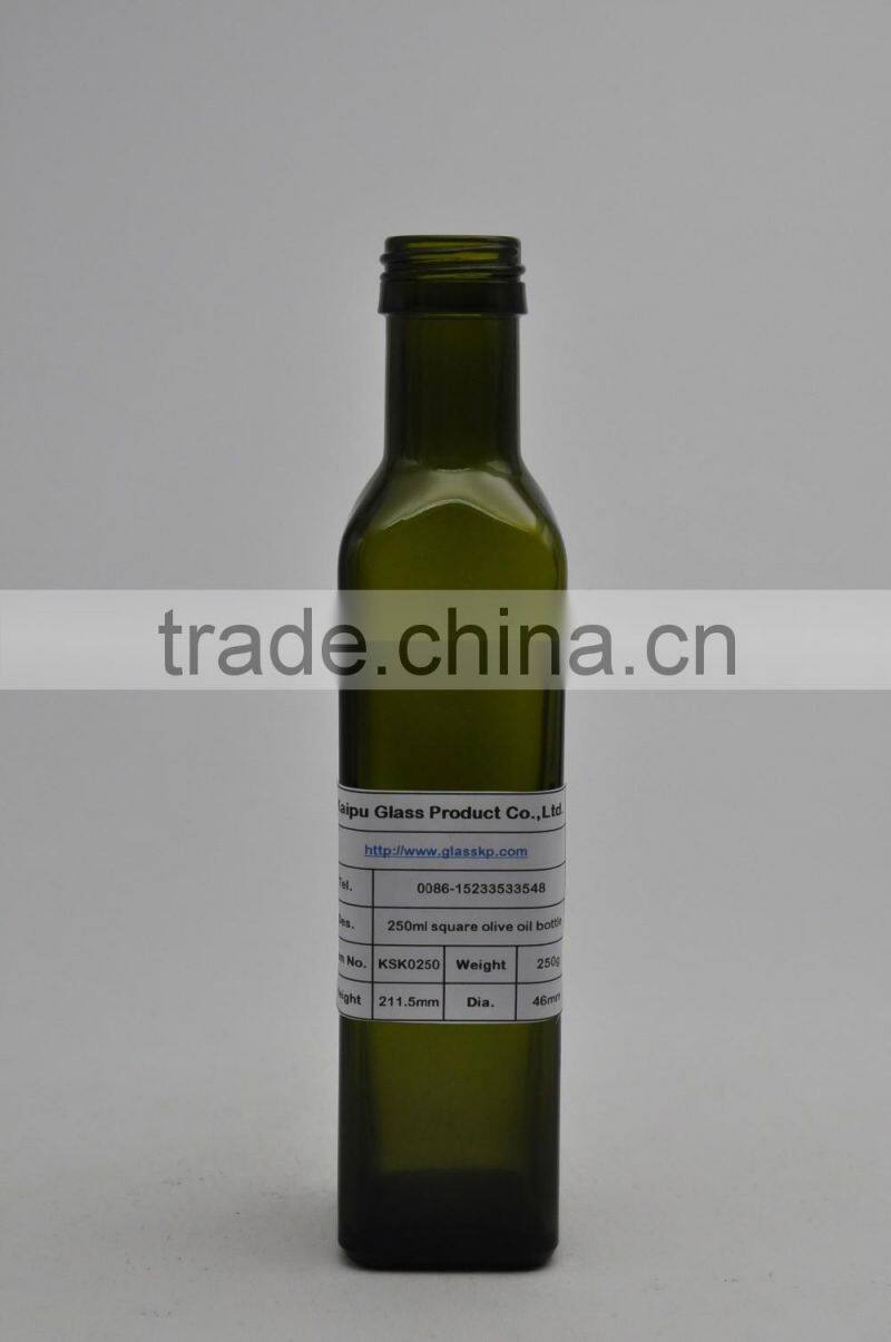250ml 500ml Square Shape Oilve Oil Glass Bottles Round Glass Bottle