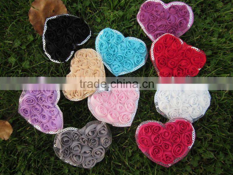 Rosette Fabric Heart Shape Rosette Heart Chiffon Rose Flowers Chiffon Heart,mix color IN STOCK