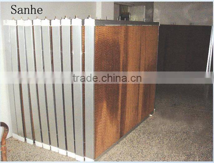 Poultry house and greenhouse evaporative cooling pad with frame