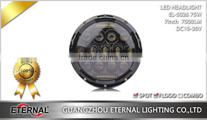 75W 7" Round LED Headlights Hummer Jeep Wrangler CJ TJ JK Prewired H4