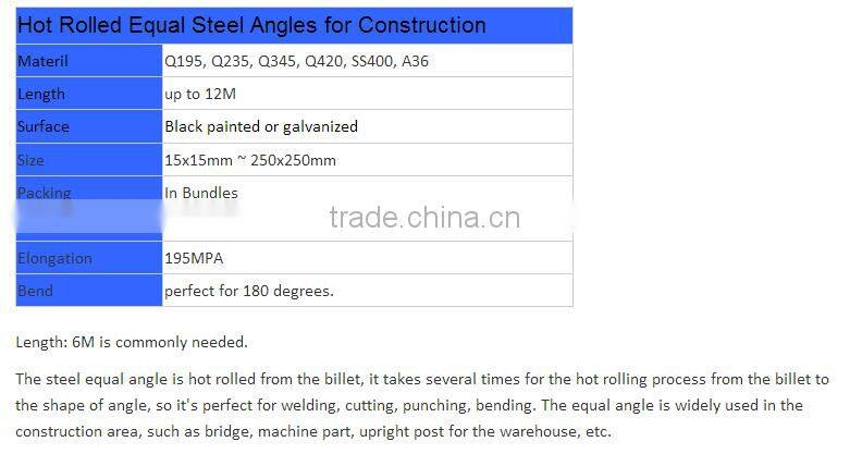 Hot dip galvanized angle steel/ steel angle price/ light steel angle