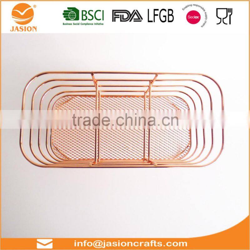 WI2905 Square Rose Gold Metal Wire Utensils holder