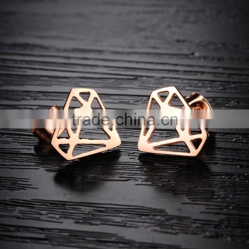 Fashion Jewelry Diamond Shaped Stud Earrings Men Rose Gold IP Stainless Steel Earring
