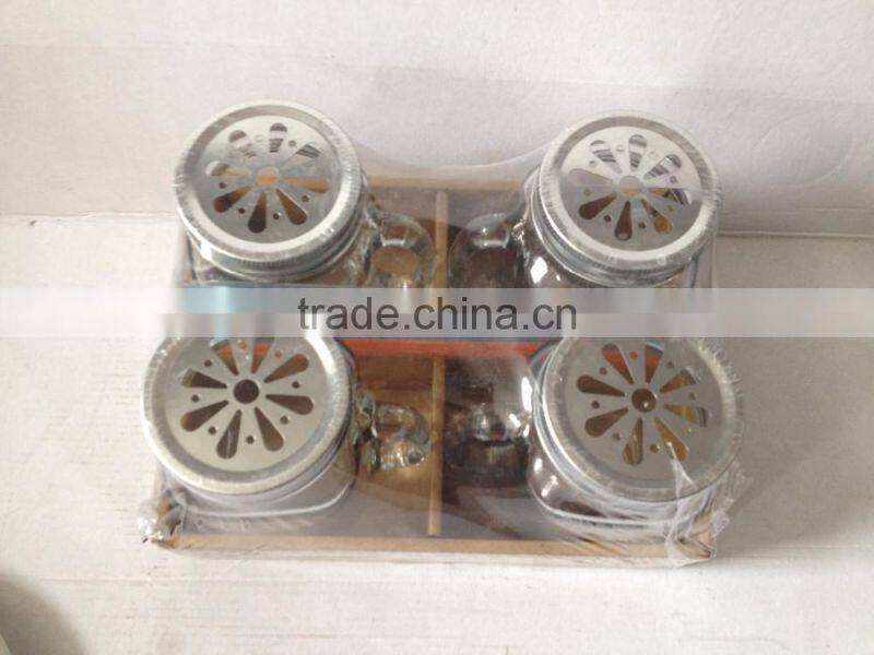 4 pcs drinking glass mason jar set with handle and straw