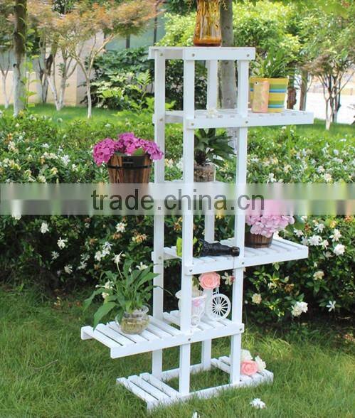 Folding white multilayer wooden flower stand