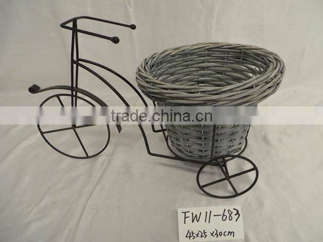 Bicycle frame mini wicker flower basket