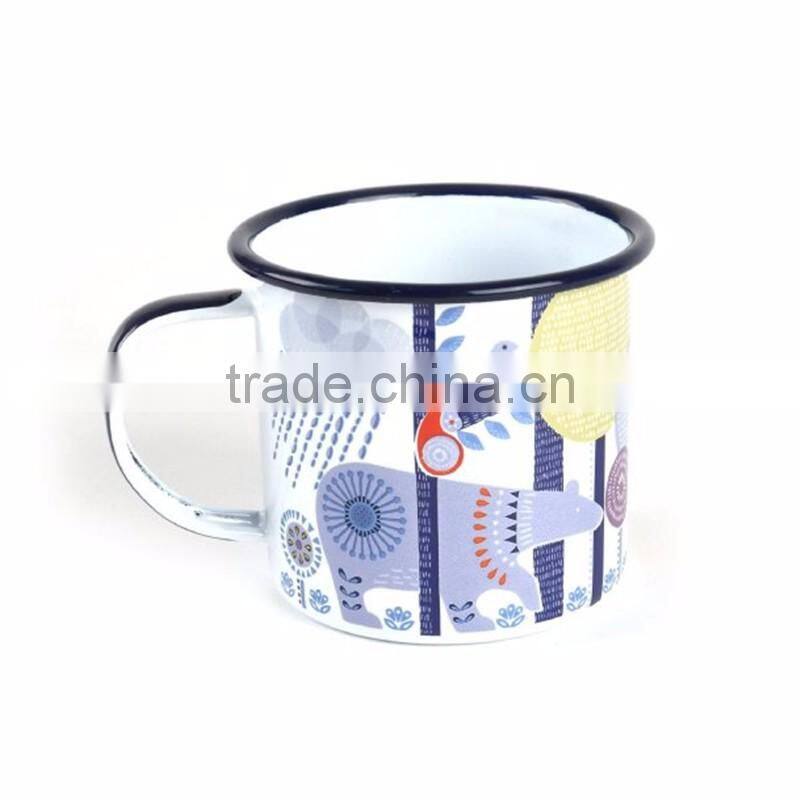 High quality LFGB SGS FDA nature decal fantastic design camping customized metal enamel mug