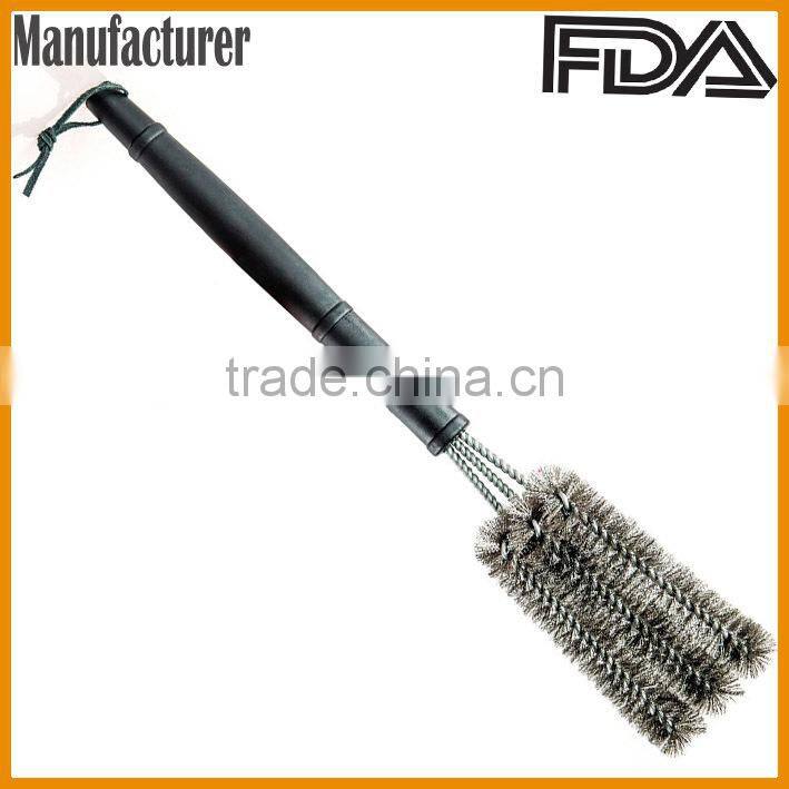 Triple grill brush ,BBQ cleaning tool stainless steel plastic handle brush