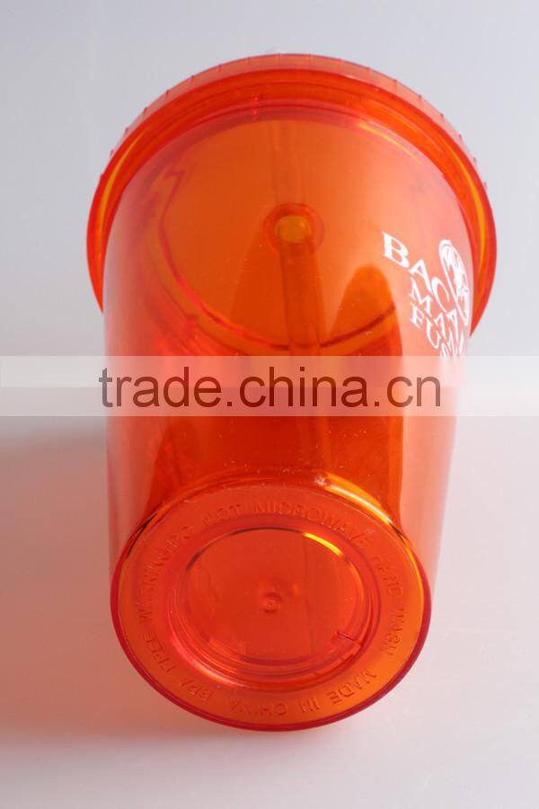 Double wall plastic red tumbler with straw lid 16oz