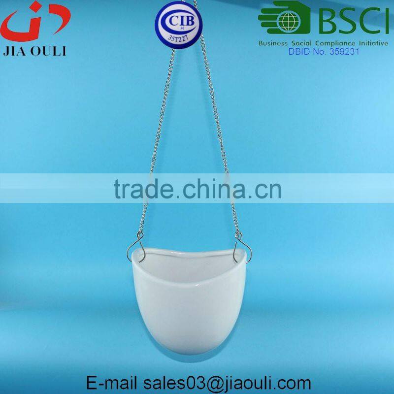 White Ceramic Rope Hanging Planter Set with 4 Flower Pots Plant Containers