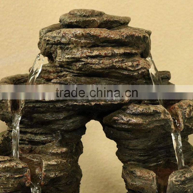 Split Mossy Rock Falls Tabletop Water Fountain with LED Light