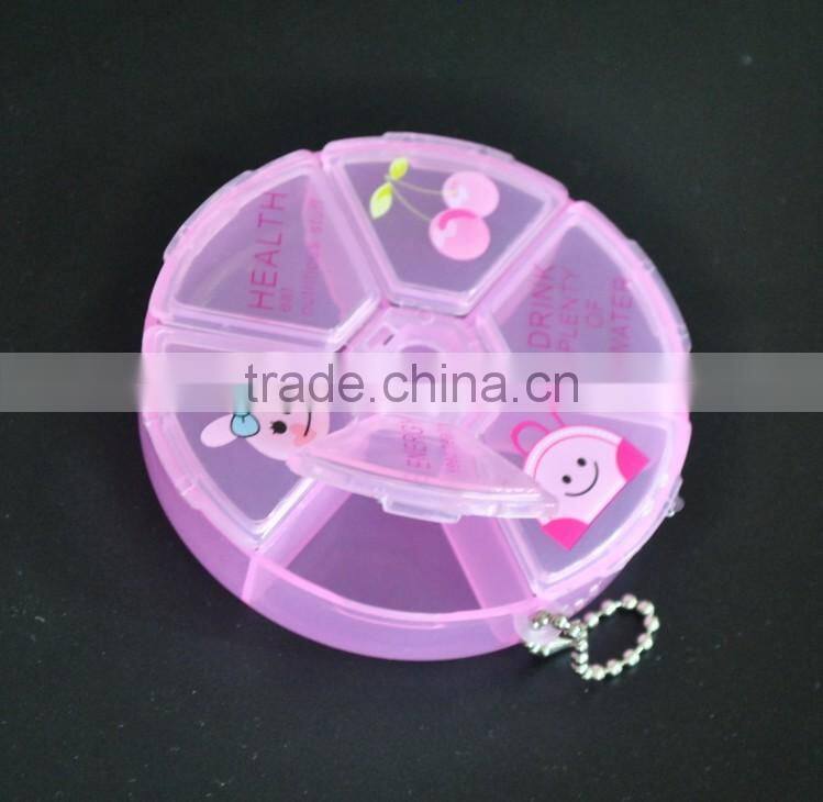 6 Compartments Round Mini Cartoon Pill Box Organizer Medicine Holder Storage