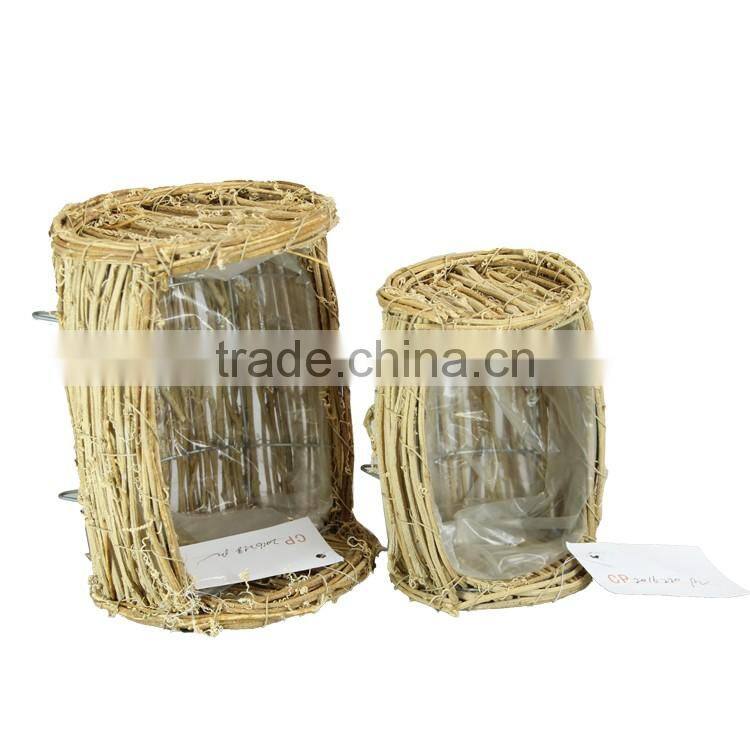 Natural rattan semi cylindrical garden planter and decoration tray