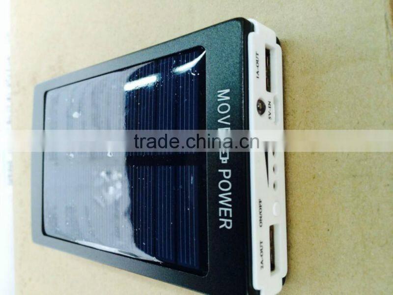 High quality Solar power bank capacity 10000mAh with AC charger and USB cord for mobile phones and USB devicecs
