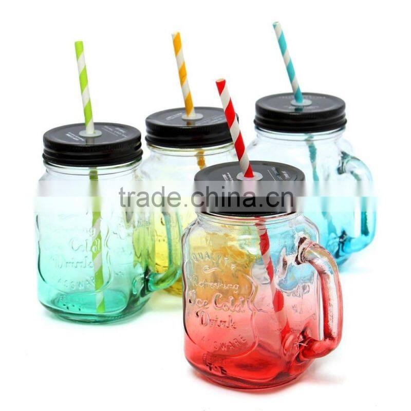 Drinking Glasd Mason Jar With Handle Lid Straw Party Mug Glass Cup