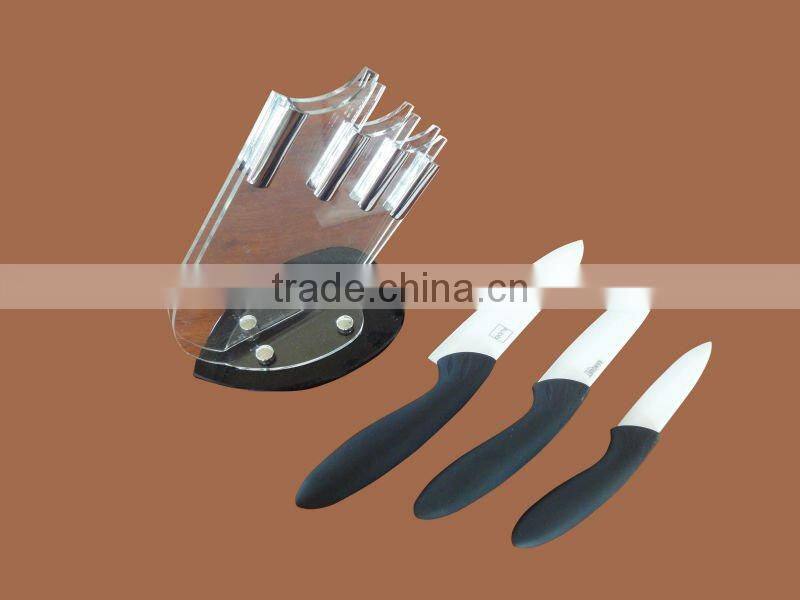 3 pieces ceramic kitchen knife set with Arylic block