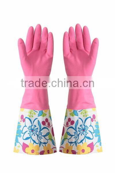 Household all purpose Retro funky floral design rubber gloves wash up