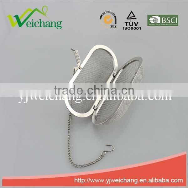 WCE558 Good quality Hot sale Stainless Steel Mesh Tea Ball Tea Infuser Tea Strainer Long Oval with chain