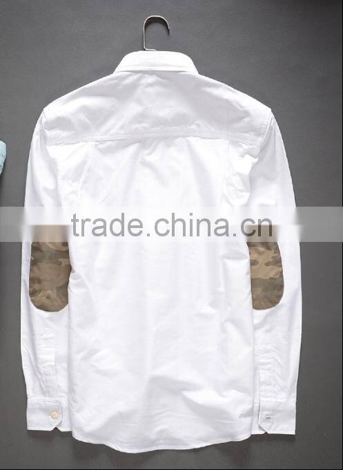 100% cotton men Oxford Casual Shirt, Long Sleeve Shirt with embroidery & elbow patch