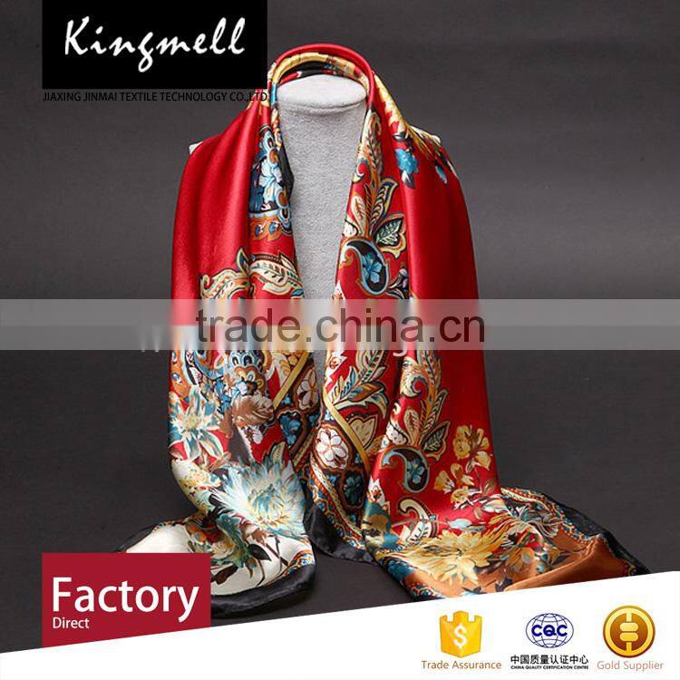 Custom fashion digital printing polyester satin lady scarf