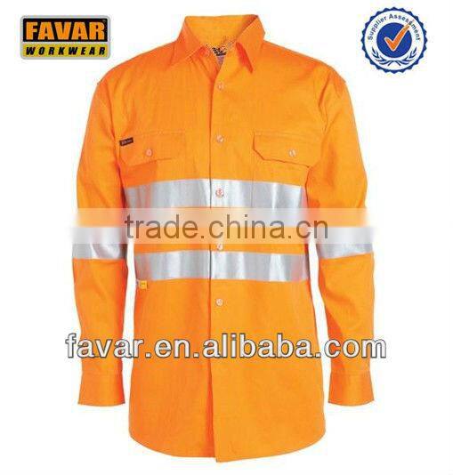 Hi Vis reflectivet long sleeve cotton work shirts for men UPF50+
