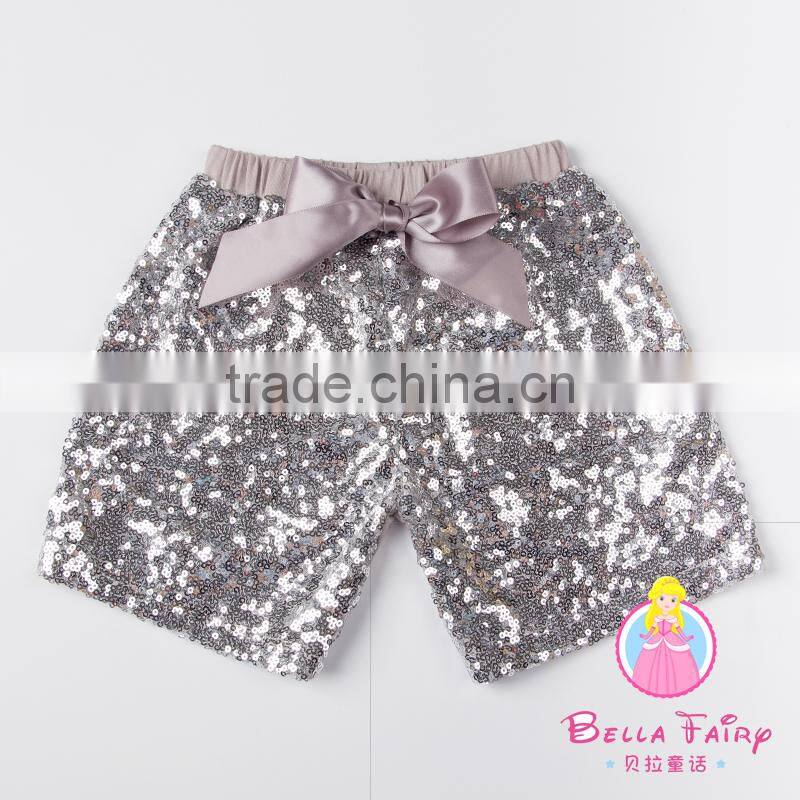 2016 New Colors Boutique Wholesale Little Baby Girls Shiny Sequin Tight Short Bow Girls Leggings Pants
