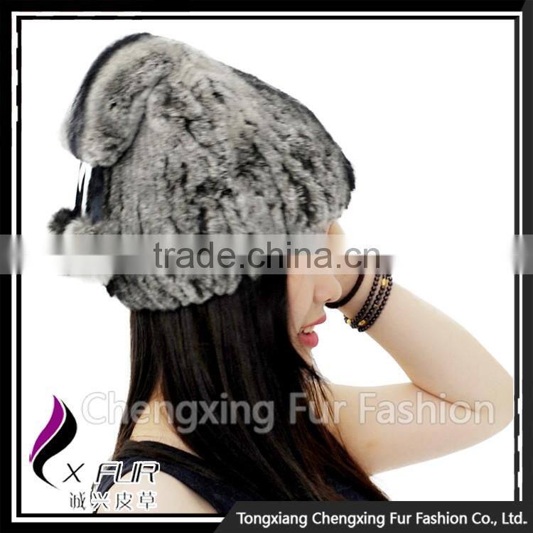 CX-C-240B Handknitted Womens Fashion Rex Rabbit Fur Hats and Caps