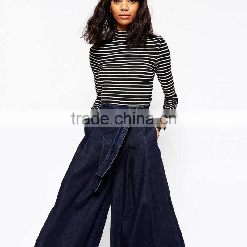 denim wide leg ninth length new model jeans pants for female