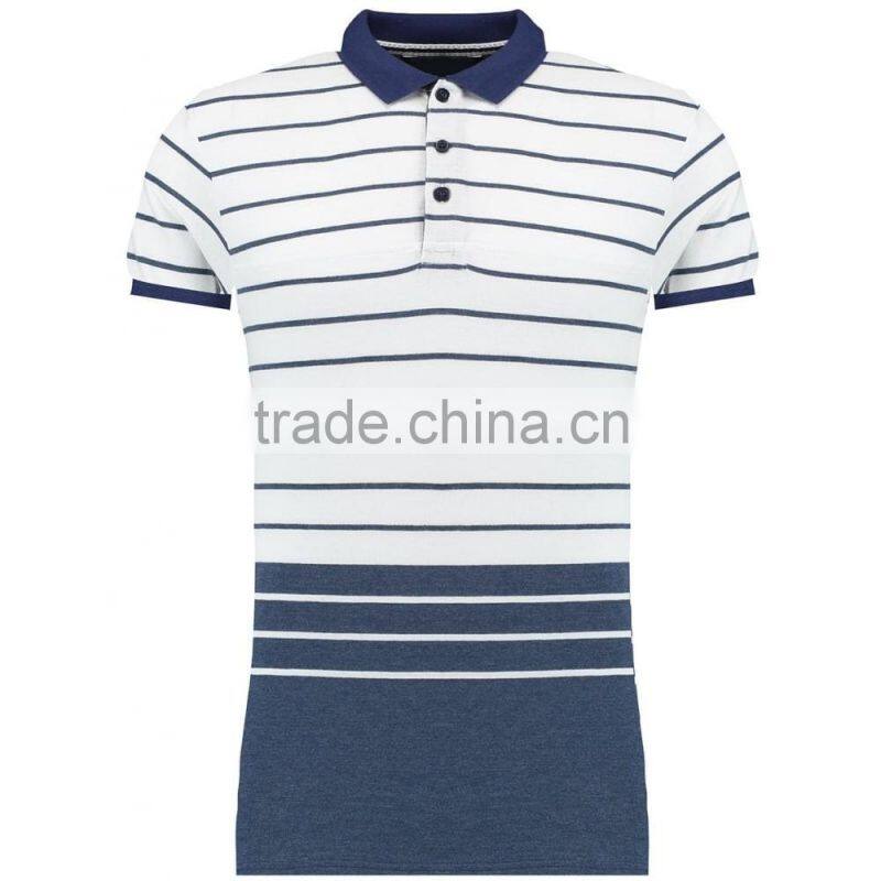 MGOO 100% Cotton Pique White Woven Stripe Polo Blue Tie Dye Color Short Sleeves Custom Polo