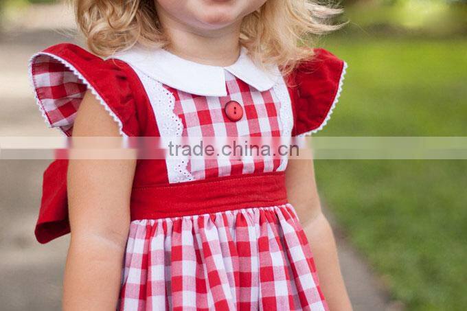 2017 children frocks designs girls angle sleeve lace plaid christmas party dresses