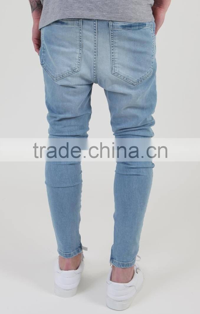 New fashion mens blue drop baggy pants distressed crotch jeans trousers