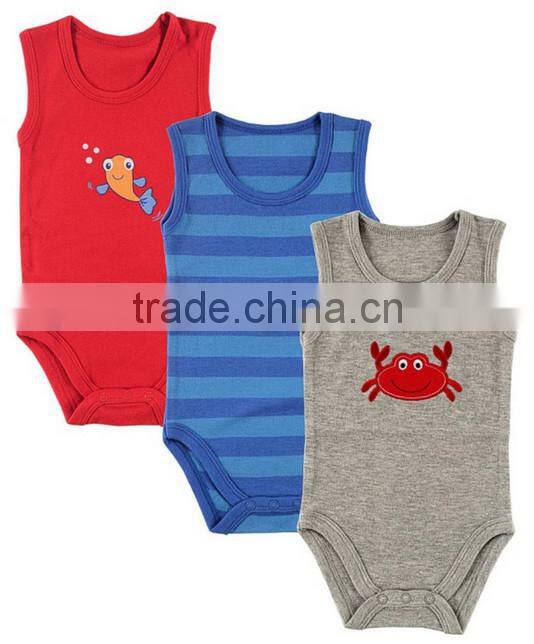 stripe/applique custom made infant organic cotton smocked infant summer romper for boy pattern/baby romper wholesale