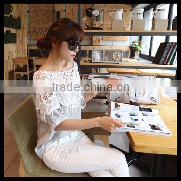 Hot sell fashion korea style lace design women summer blank latest printing t-shirt girl