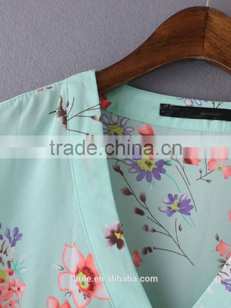 New Design Chiffon Blouses medium Sleeve V-Neck Blouse Elegant Casual Loose Shirt