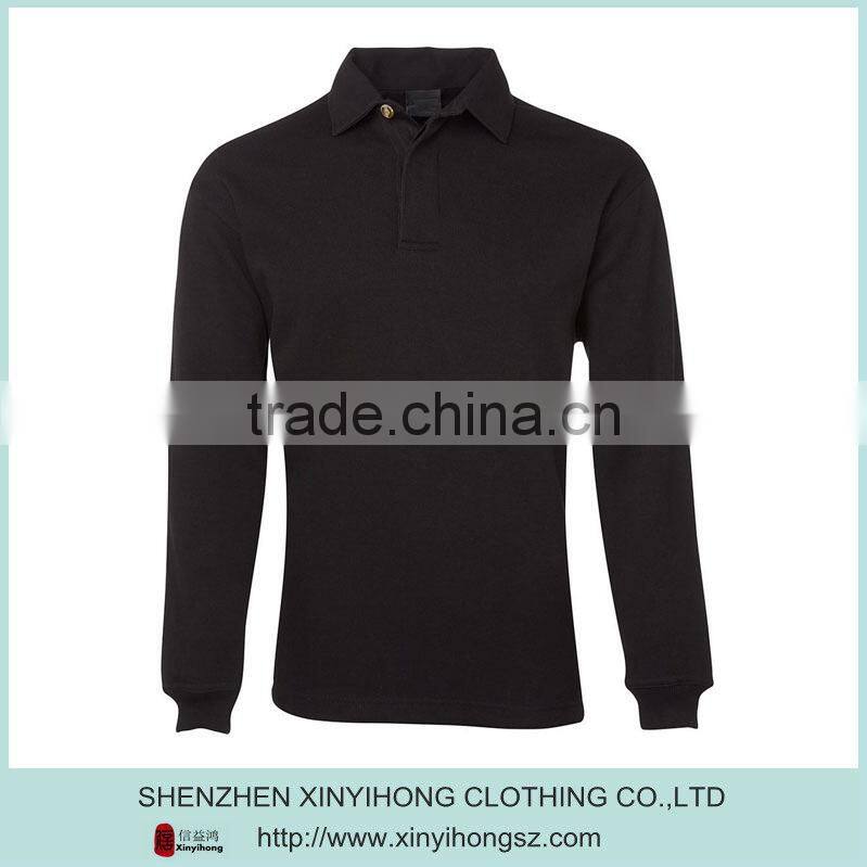 Black Solid color long sleeve mens polo shirts/Rugby shirts