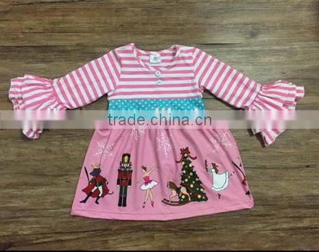 Top quality 2017 the latest christmas fancy girl clothes wholesale children stripe long sleeve dress