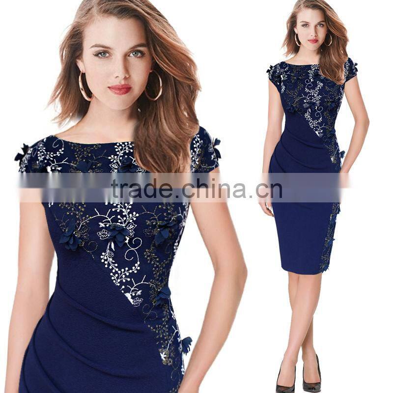 OEM fashion latest ladies middle age summer bodycon sexy embroidered dress for wholesale