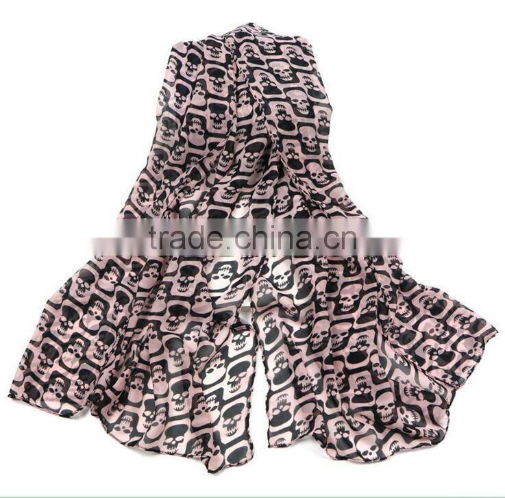Fashion Cheap Soft Long Skull Pattern Summer Beach Stole Shawl Scarf For Lady