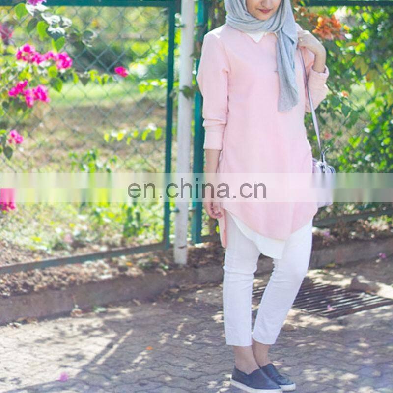 Hotsale Summer Pink ladies Muslim Blouses Elegant Design Islam Blouse Beautiful Elegant Knit Blouses
