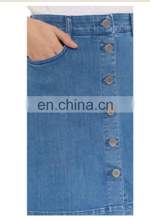 New Desigh Women Jean Skirt,Knee Length Women Denim Skirts,Blue Jean Skirt with Button Girl Denim Skirts