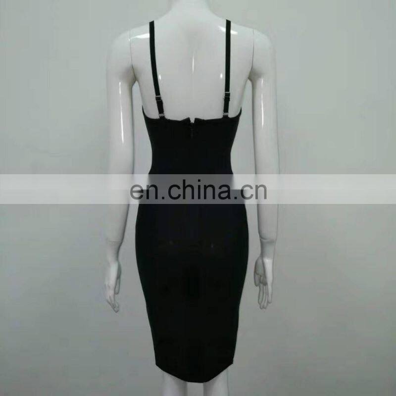 Amigo 2017 new design black strap V neck rose print mini bandage dress evening dresses for beauty ladis party wear