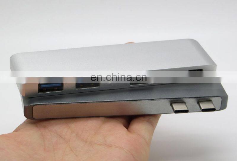 6 in1 Multiport USB Type C Hub with 2 USB 3.0 Port Dual Type-C Charging Port, SD/Micro USB SD Card Reader for Macbook