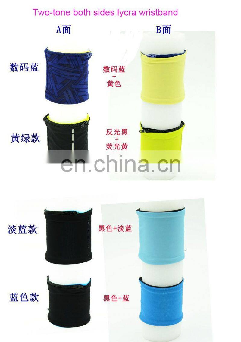 Polyester lycra wristband with zipper pocket