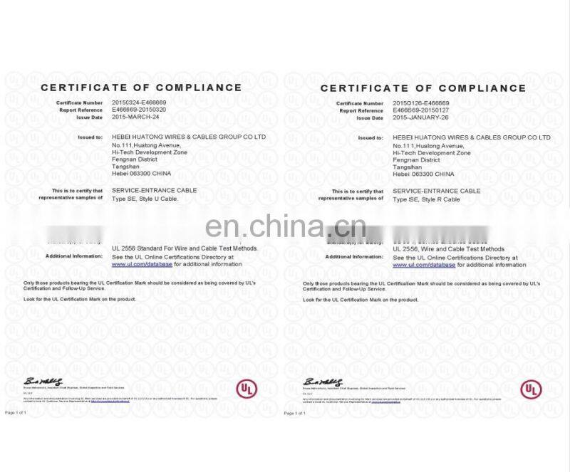 600V Type of SE Aluminum conductor service entrance cable