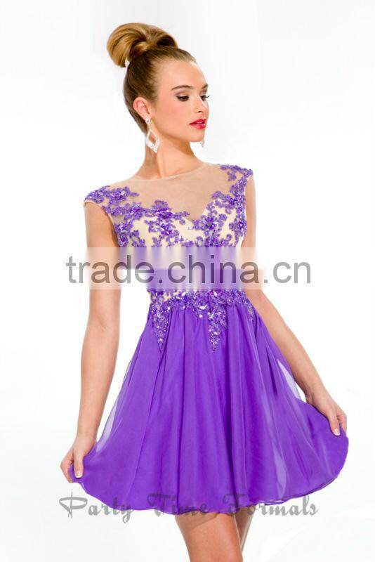 New Beautiful Lavender Open Back Lace Chiffon Homecoming Dresses
