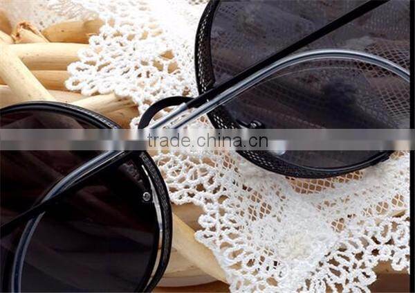 hot selling women ladies femal fashion retro classic metal frame small round sunglasses with cover mesh