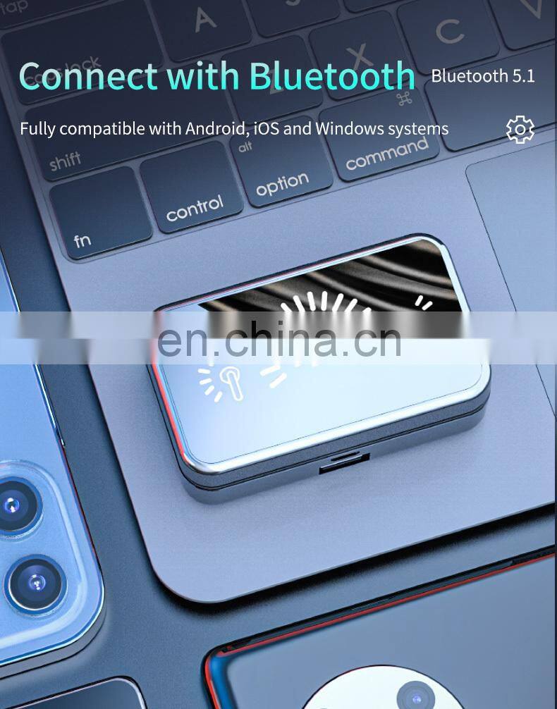 2021 New Mirror H8 TWS Wireless earbuds Mini Earphone 2000mAh LED Display Headset earphone Noise Canceling Gaming Headphones